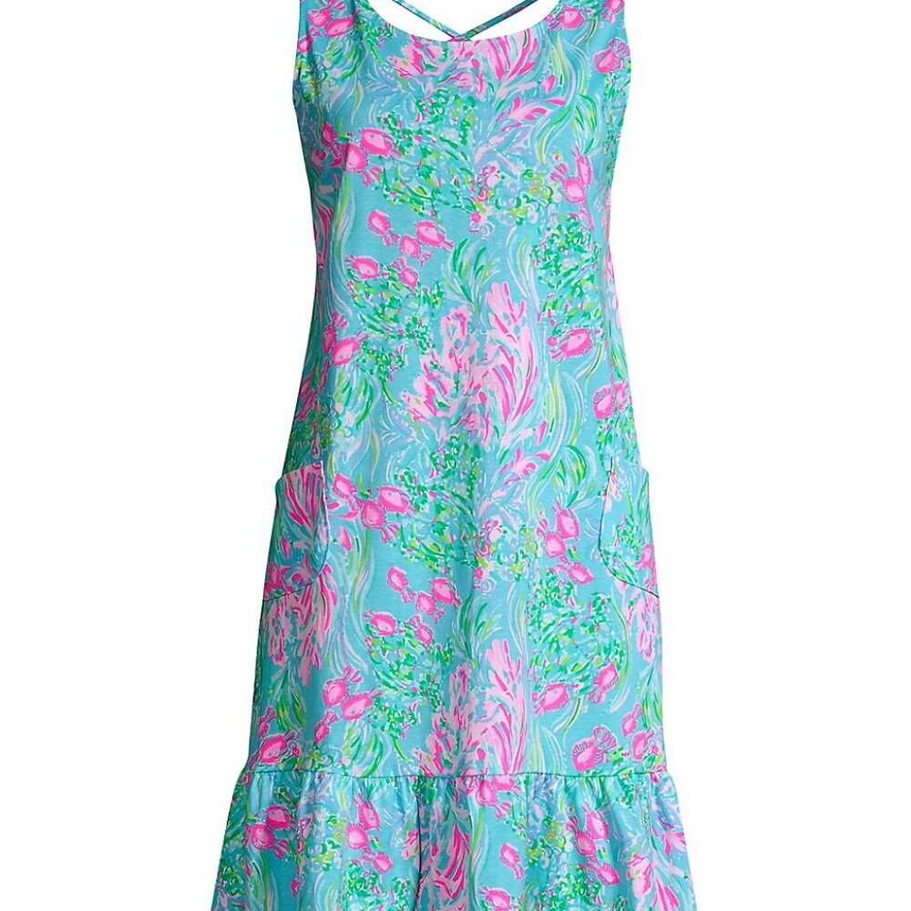 Lilly Pulitzer Kristen Flounce Dress Best Fishes Amalfi Blue-Medium